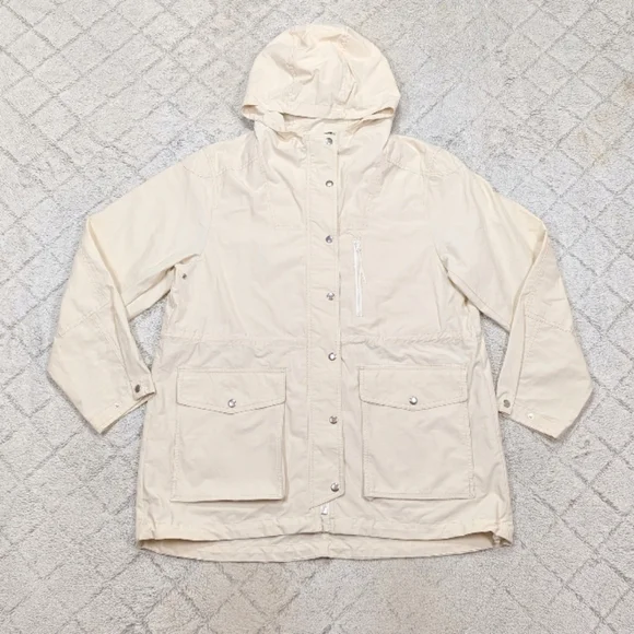 J. Crew Jacket Womens L White Cream Relaxed Perfect Lightweight Hooded Rain - Picture 1 of 10